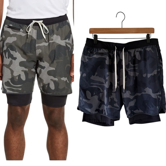 Vuori Mens Stockton Layered Compression Performance Shorts in Blue Grey Camo - Picture 1 of 7